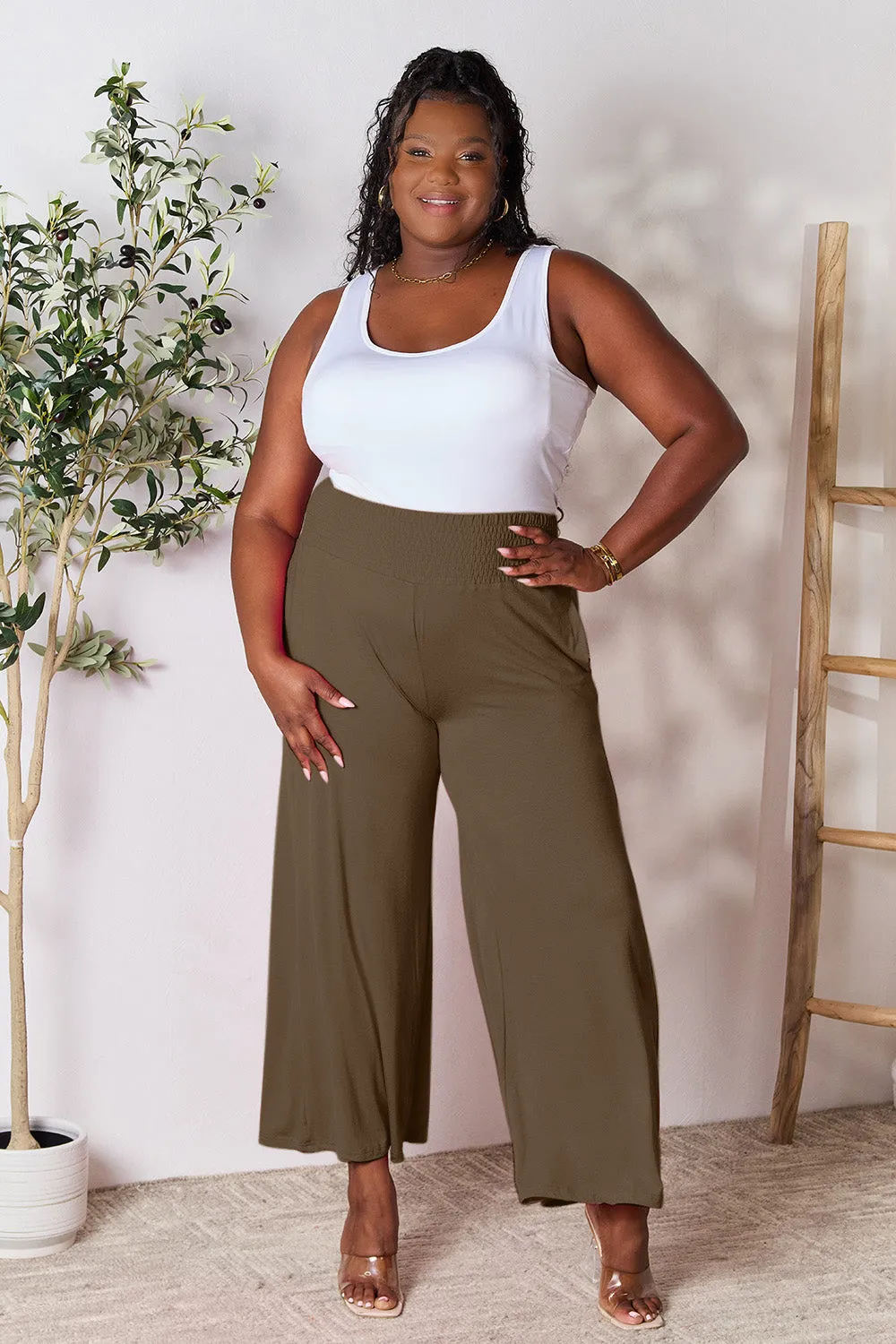 Size Inclusive Smocked Wide Waistband Wide Leg Pants