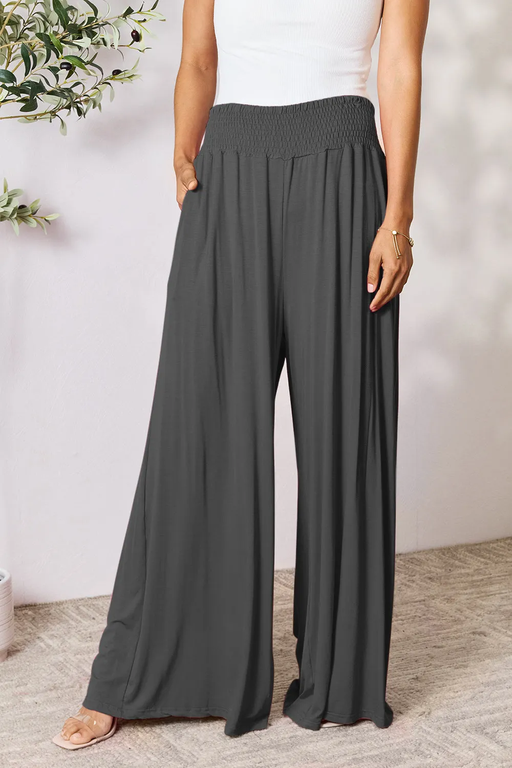 Size Inclusive Smocked Wide Waistband Wide Leg Pants