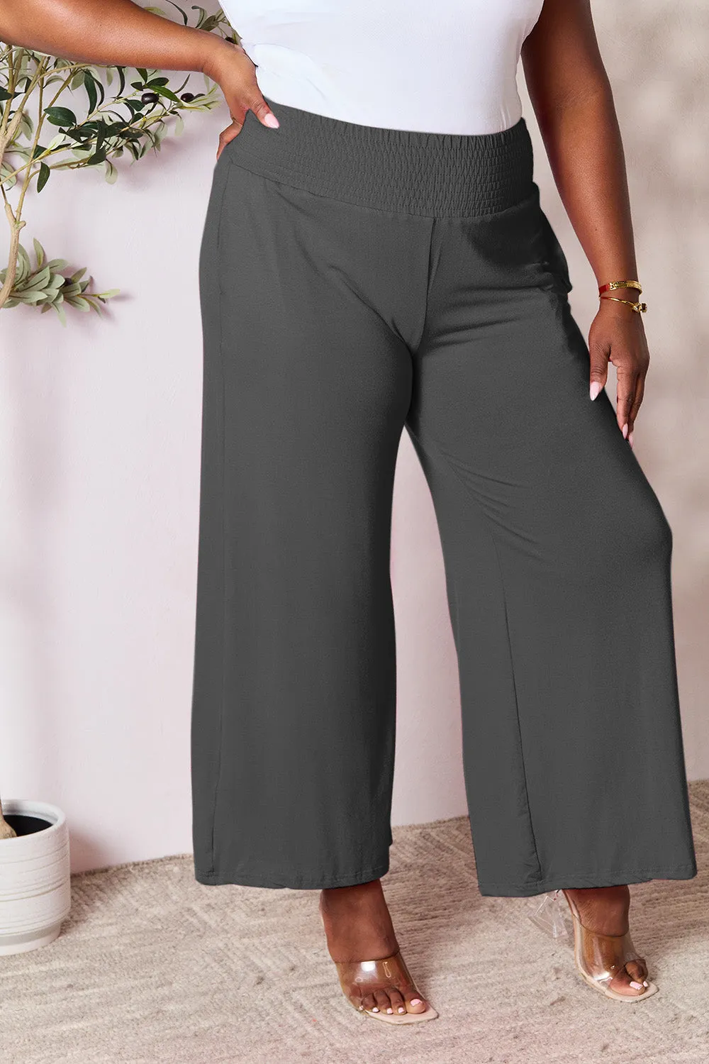 Size Inclusive Smocked Wide Waistband Wide Leg Pants