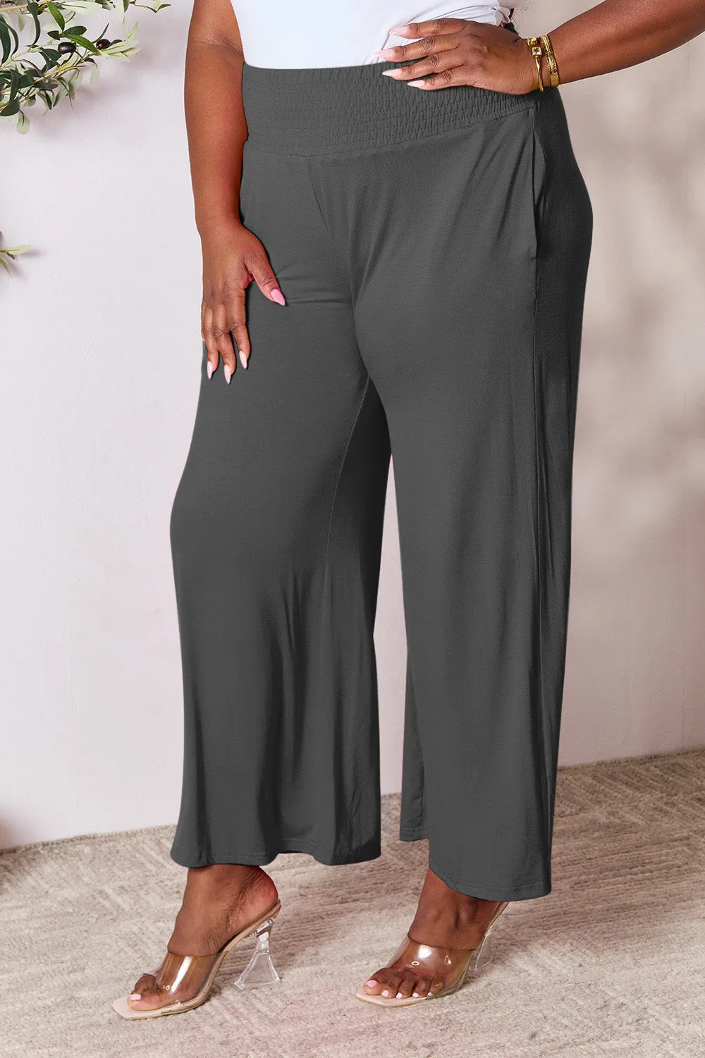 Size Inclusive Smocked Wide Waistband Wide Leg Pants