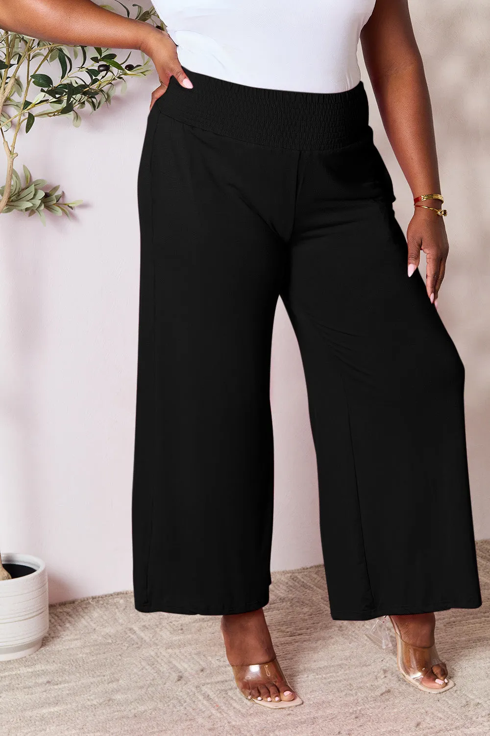 Size Inclusive Smocked Wide Waistband Wide Leg Pants