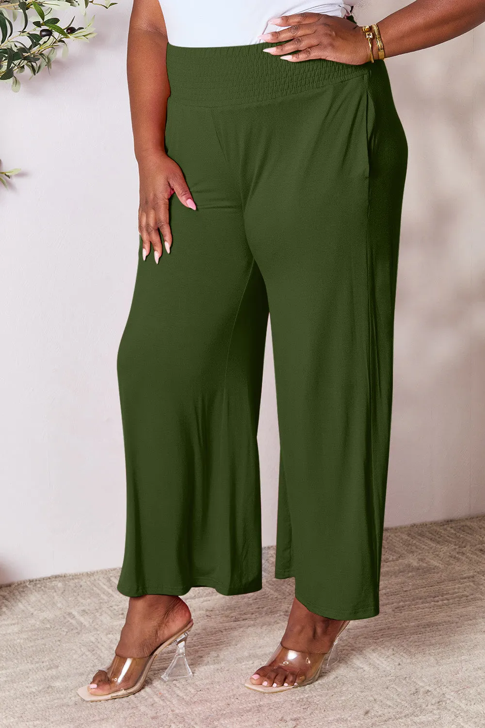 Size Inclusive Smocked Wide Waistband Wide Leg Pants