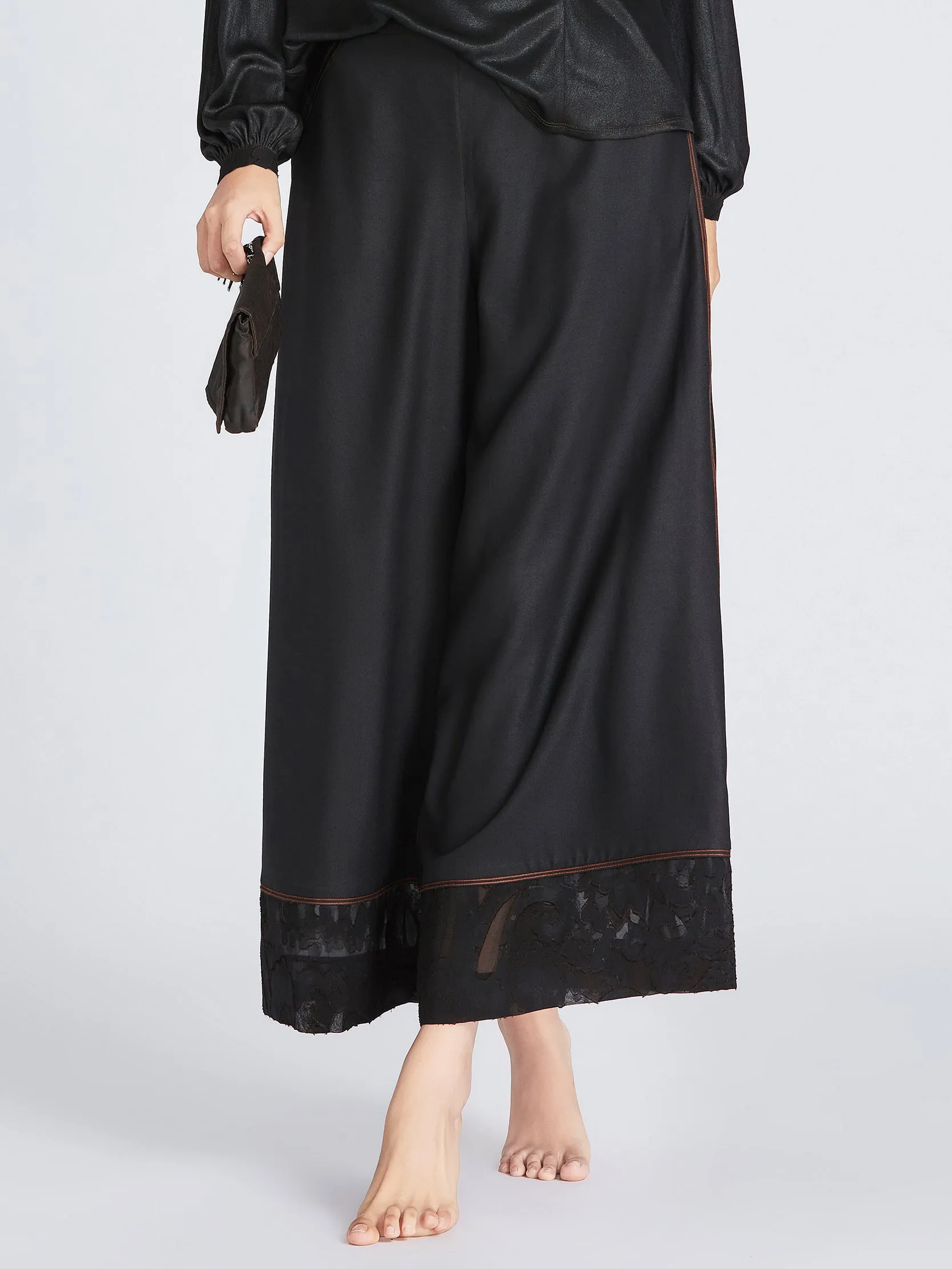 Stretch Gambiered Guangdong Silk Wide-Leg Pants