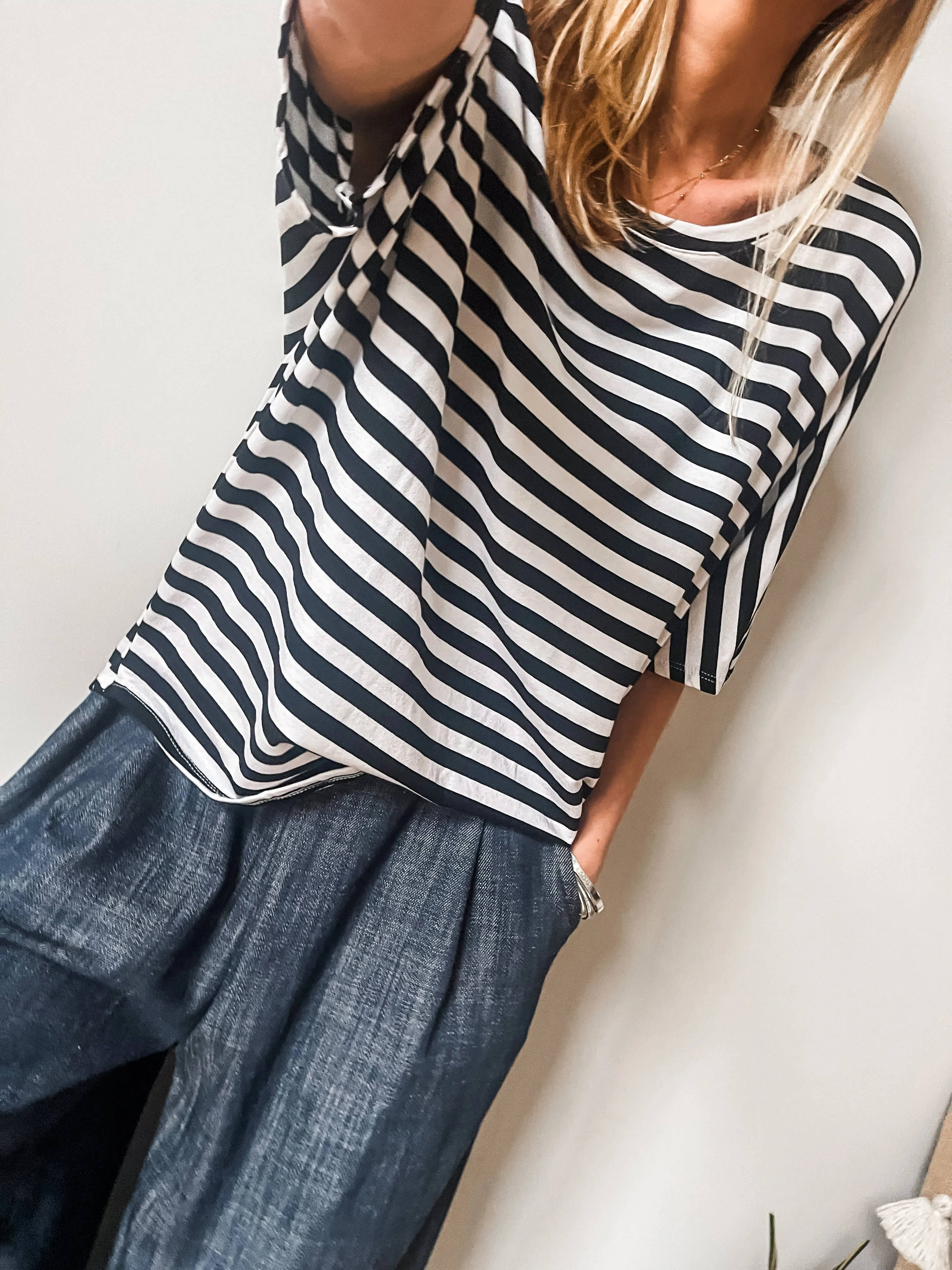 Striped Batwing Sweat Top