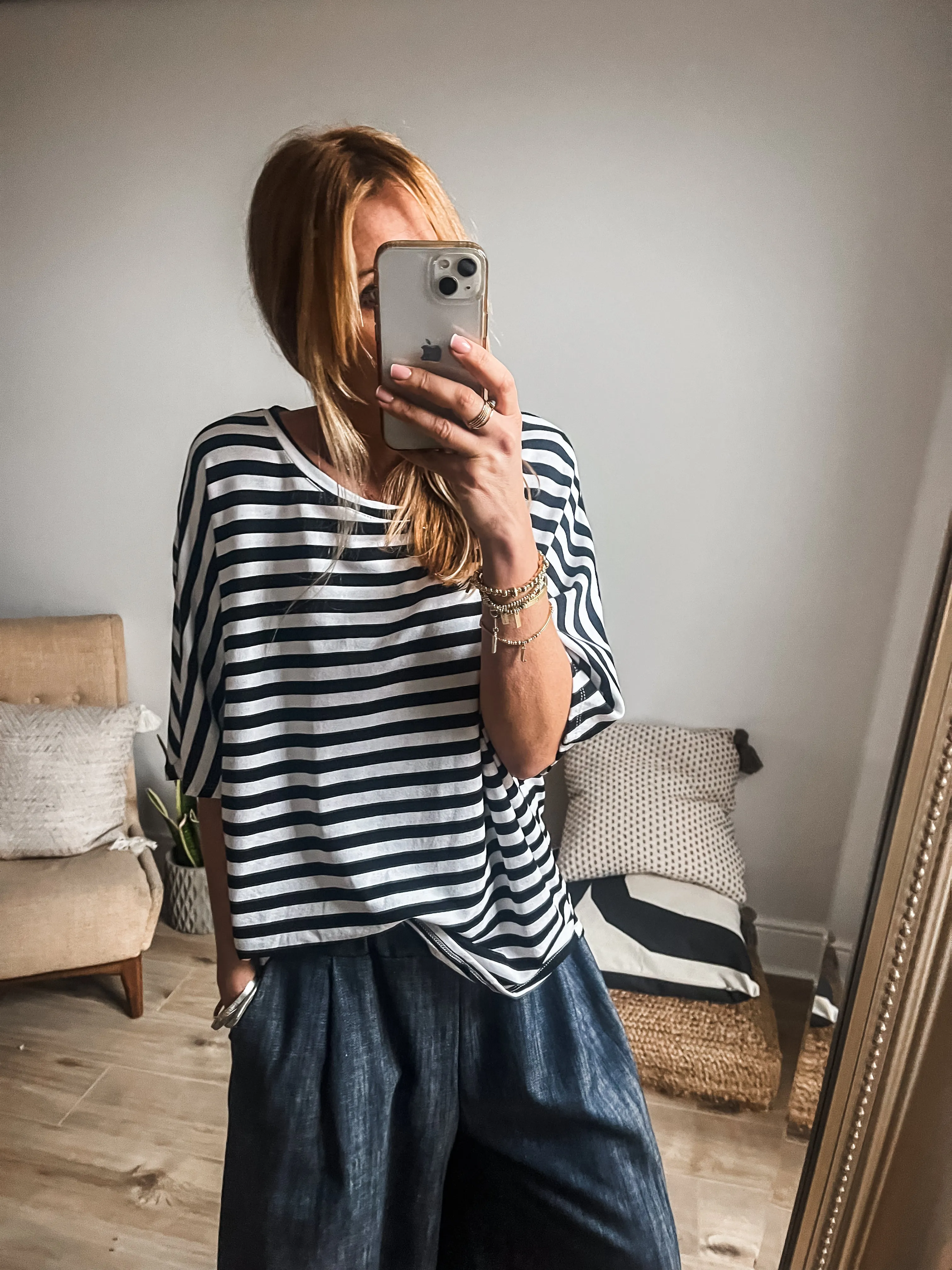 Striped Batwing Sweat Top