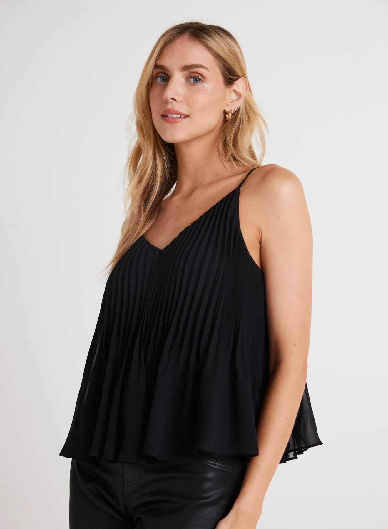 Sunburst Pleated Chiffon Cami - Black