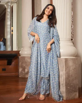 Tarang Pastel Blue Bandhani Silk Suit Set