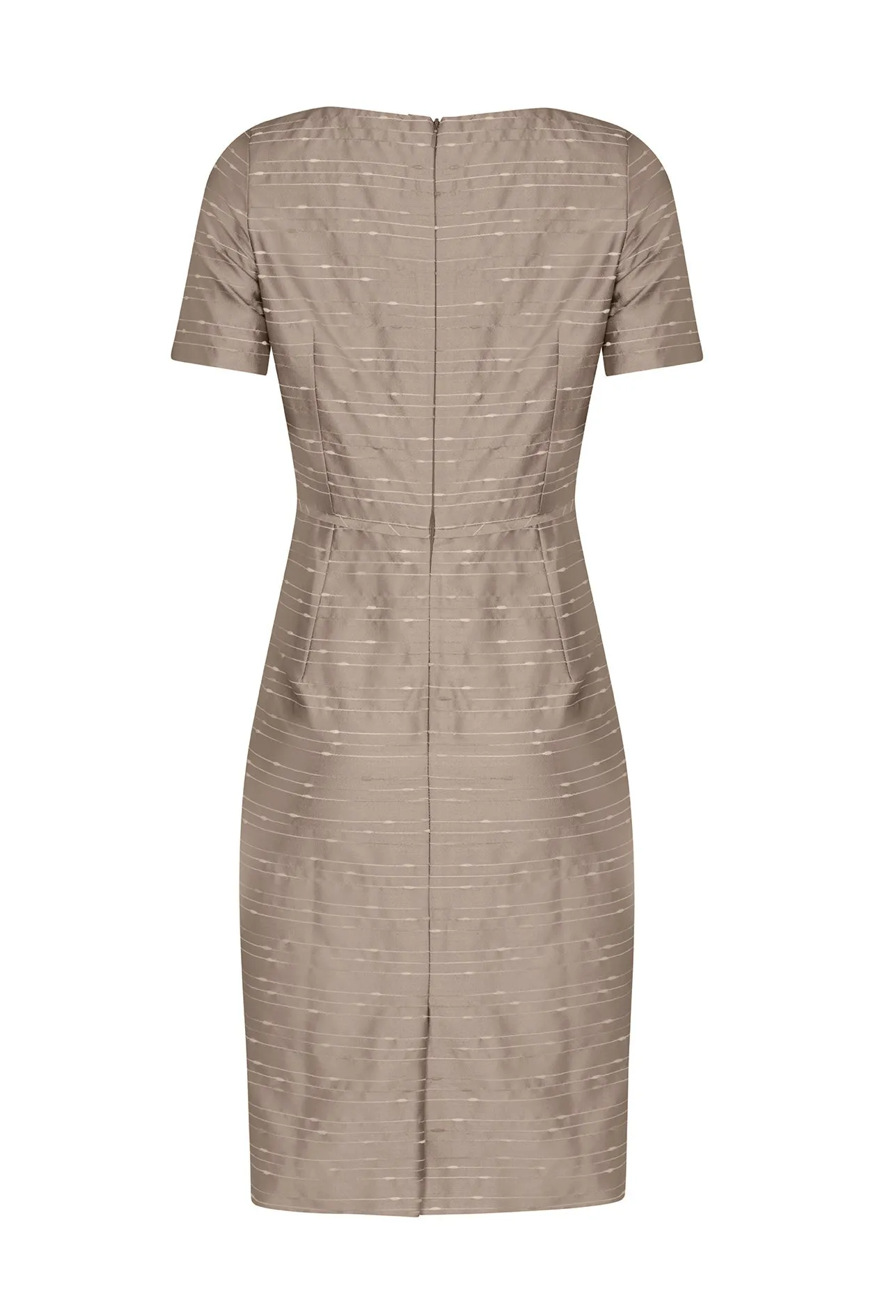 Taupe Dress in Silk Slub Stripe - Angie