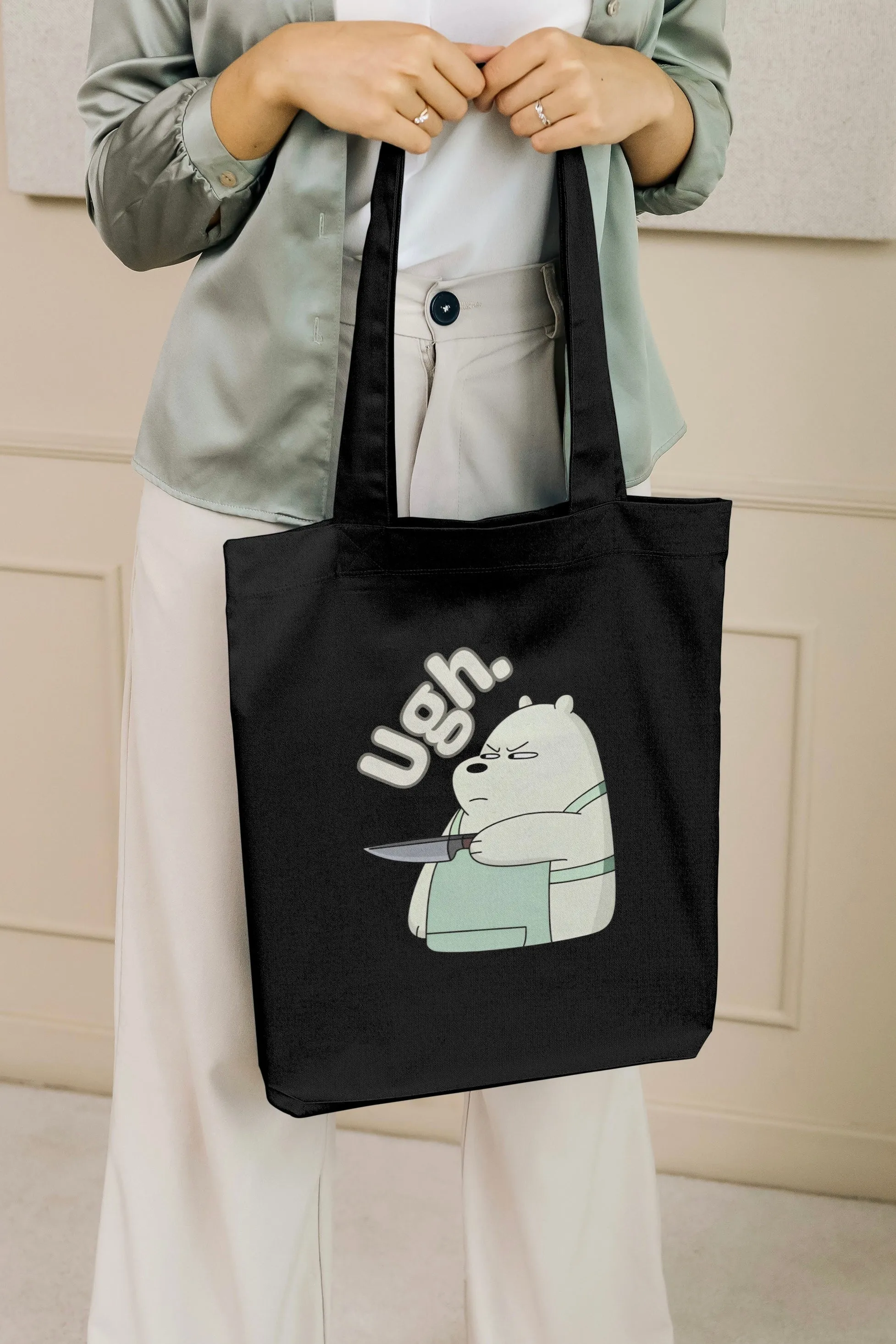 Ugh We Bare Bears Black Tote Bag With Zipper