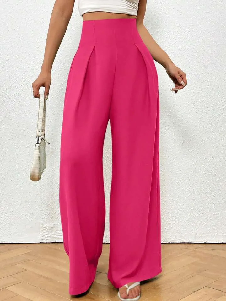 Ultra High Waist Plicated Detail Wide Leg Pants