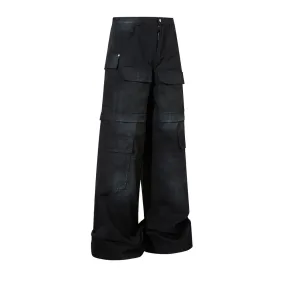 Washed Black Wide Leg Cargo Pants