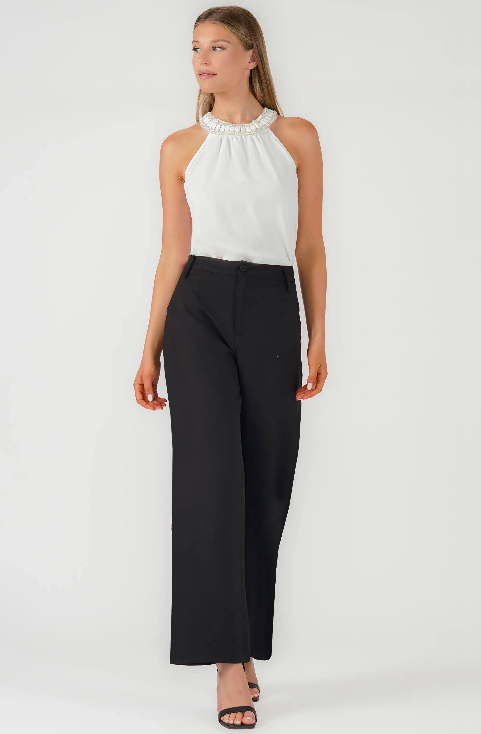 Wide Leg Pant with Gold Belt