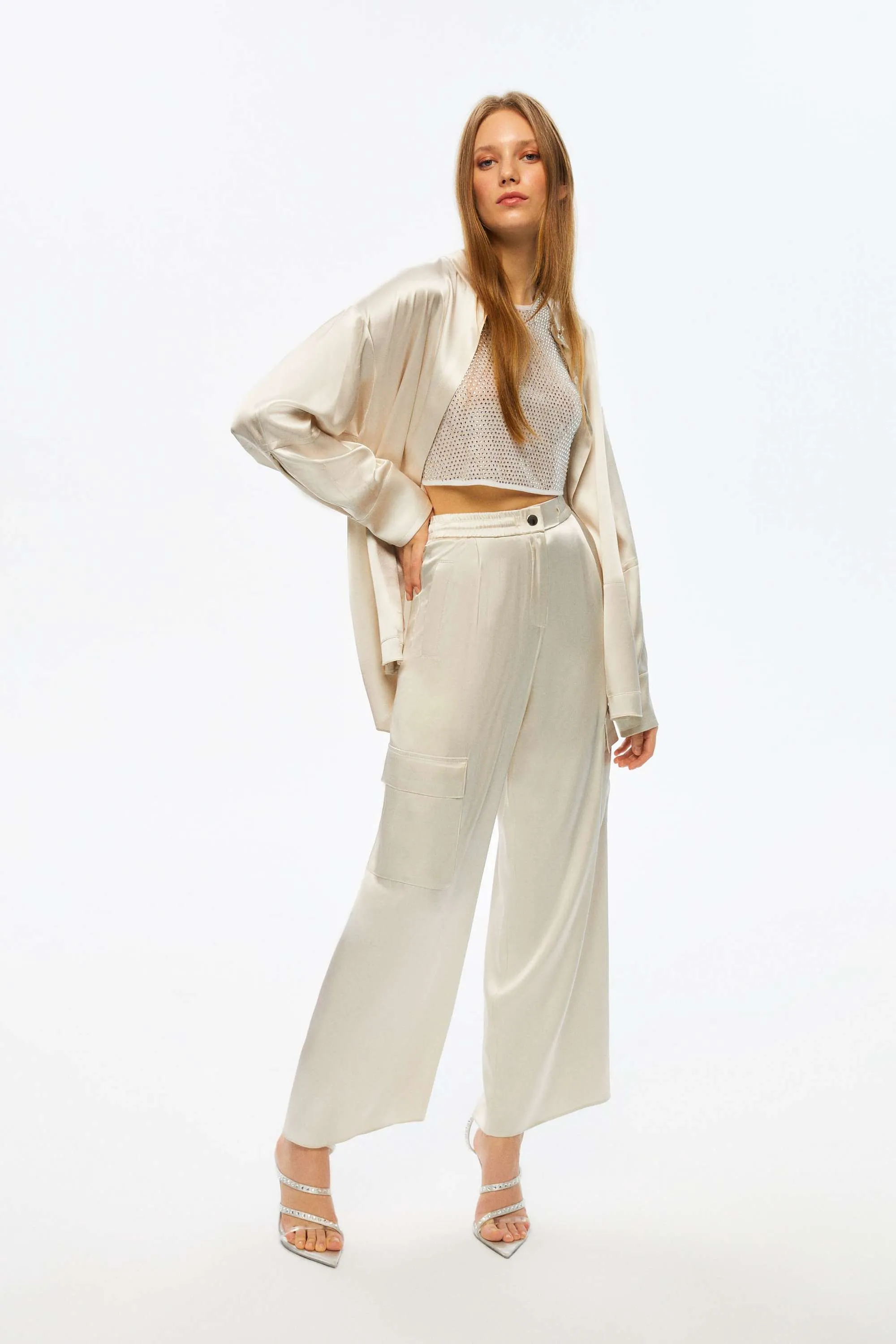 Wide-Leg Satin Pants