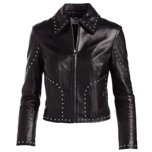 Women Pins Army Leather Zipper Jacket