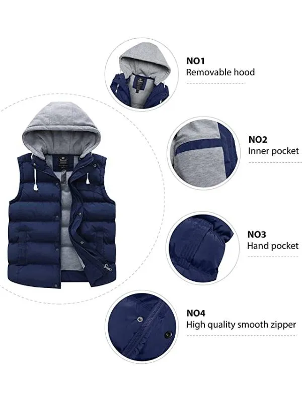 Women's Quilted Puffer Vest Padding With Removable Hooded