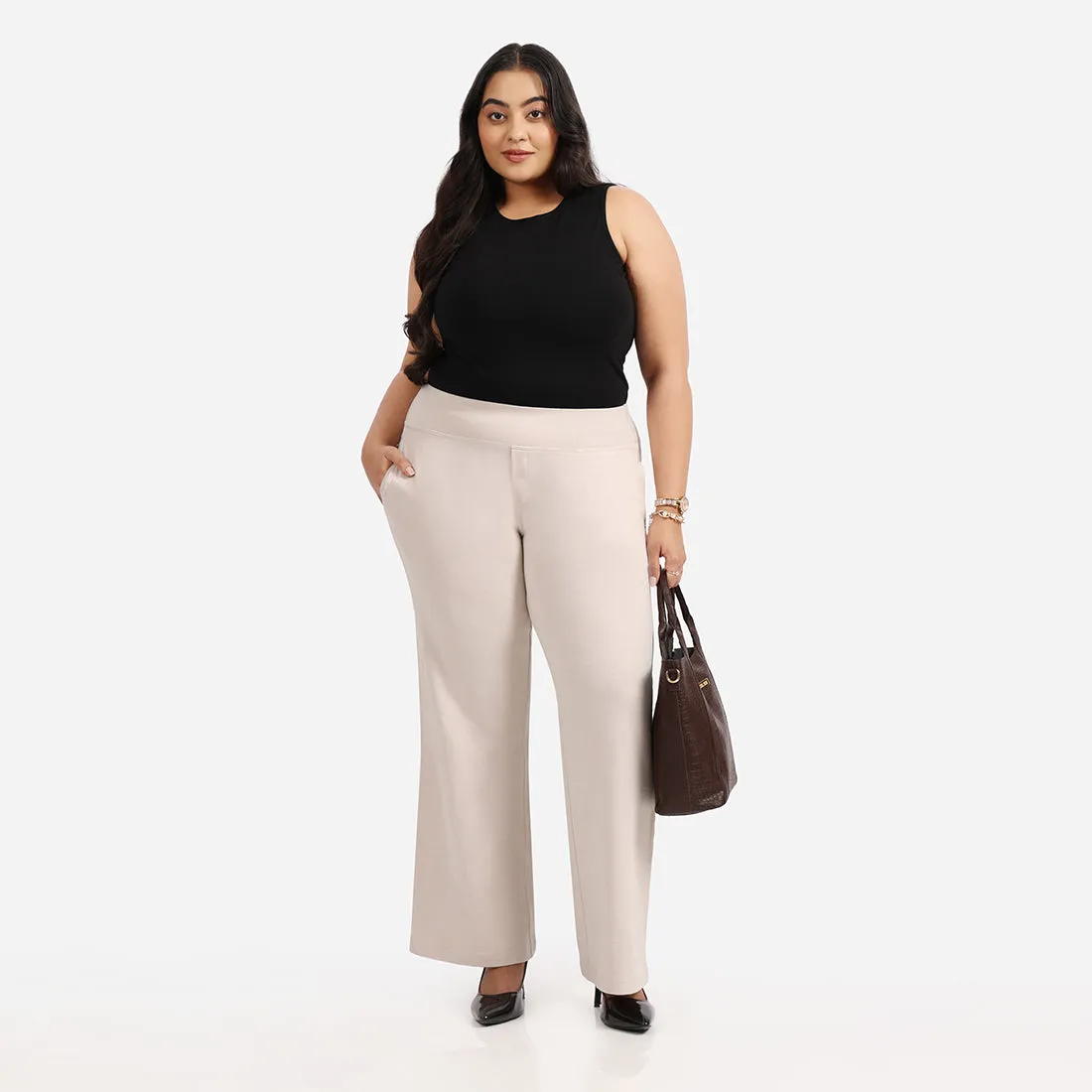 Work-To-Wine Twill Wide Leg Flare Pants