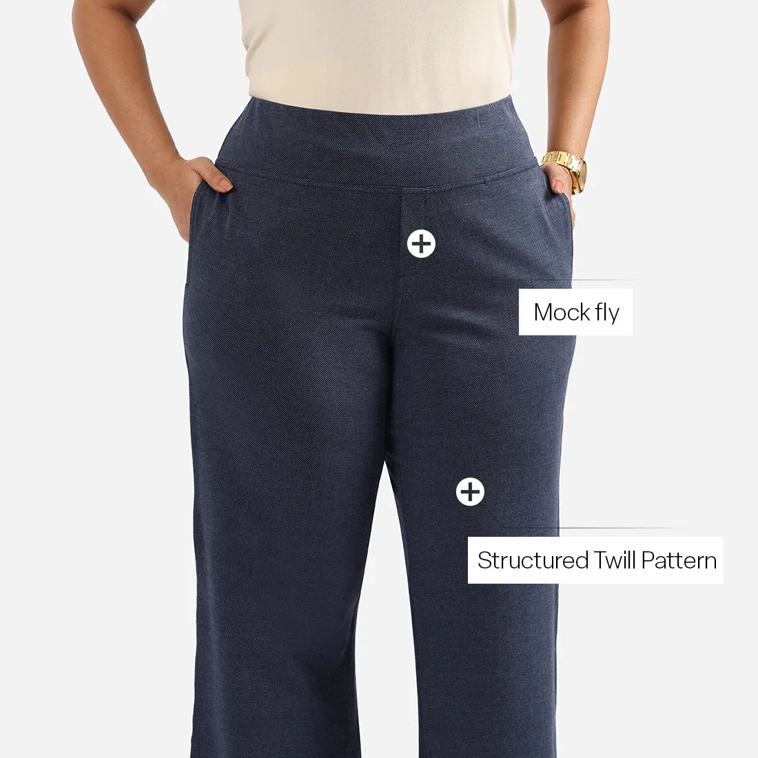 Work-To-Wine Twill Wide Leg Flare Pants