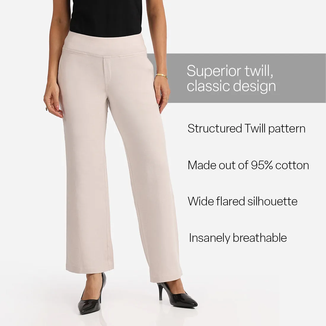 Work-To-Wine Twill Wide Leg Flare Pants