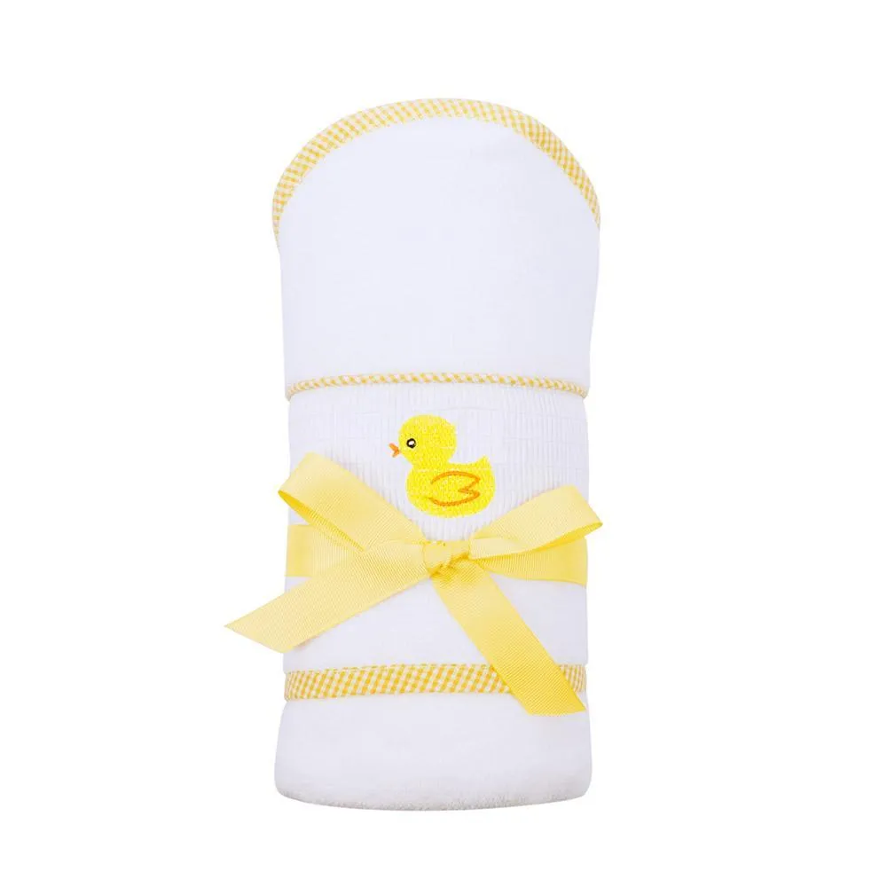 Yellow Duck Smocked Hooded Towel