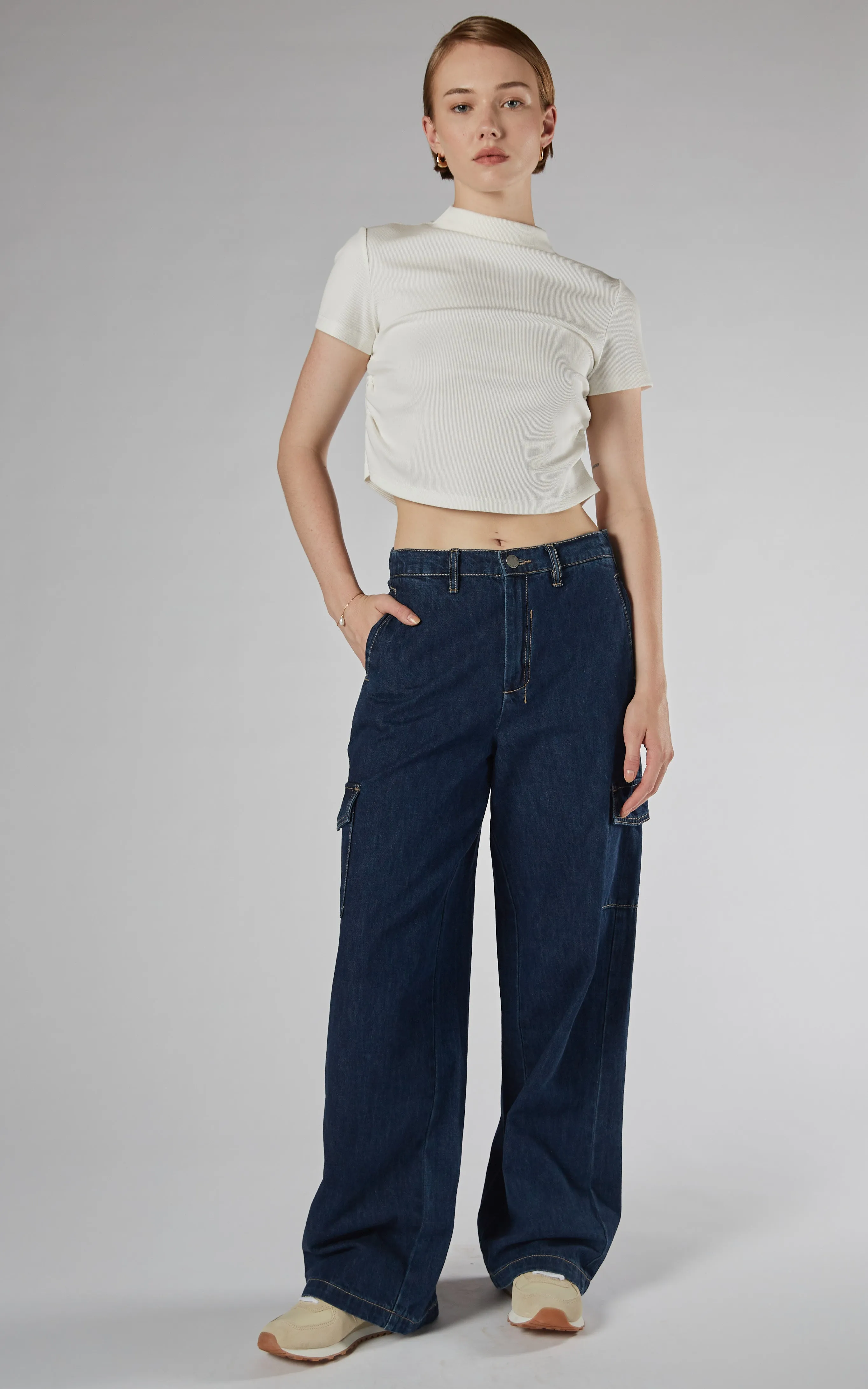 Zeona Indigo Cargo Wide Leg Pants