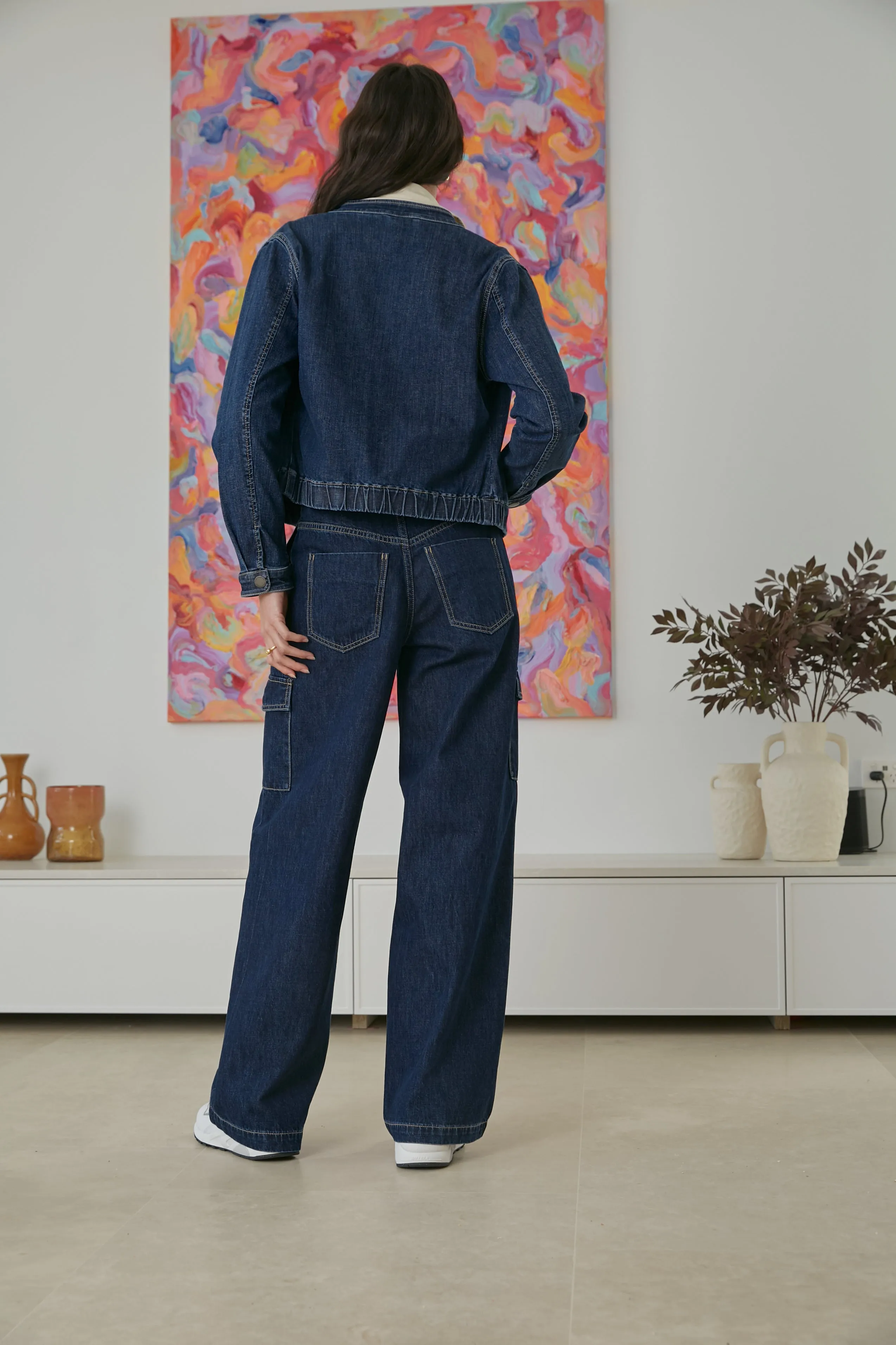 Zeona Indigo Cargo Wide Leg Pants